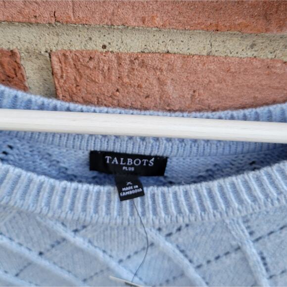 Talbots Pointelle Lattice Round Poncho Light Blue Size X - Picture 5 of 8